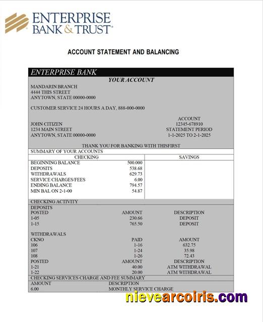 Nigeria Enterprise Bank account statement Word and PDF